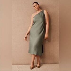 NWT BHLDN Audrie 20W moss olive green one shoulder midi satin dress cocktail